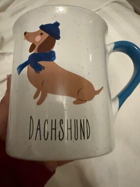 Dachshund Mug, Large with Blue Handle and Interior